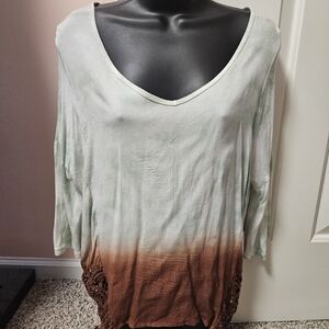 Gimmicks by BKE Green and Brown Ombre Blouse With Crochet Hem